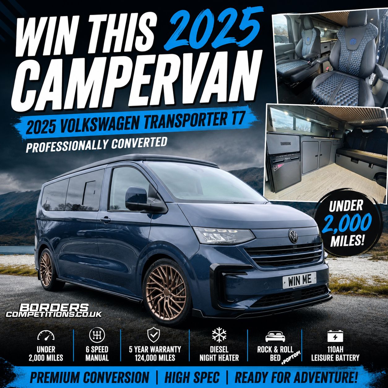 Win this 2025 VW T7 Campervan or £45,000 Cash (+ £5,000 Instant Wins)